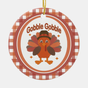 Cute Thanksgiving Turkey Cartoon – “Gobble Gobble” Ceramic Tree Decoration