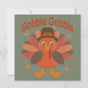 Cute Thanksgiving Turkey Cartoon – “Gobble Gobble” Invitation