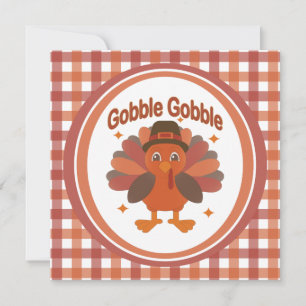 Cute Thanksgiving Turkey Cartoon – “Gobble Gobble” Invitation