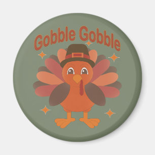 Cute Thanksgiving Turkey Cartoon – “Gobble Gobble” Magnet