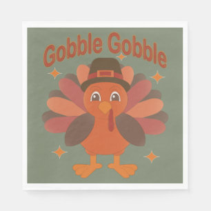 Cute Thanksgiving Turkey Cartoon – “Gobble Gobble” Napkin