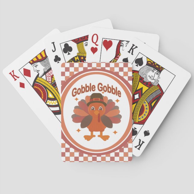 Cute Thanksgiving Turkey Cartoon – “Gobble Gobble” Playing Cards (Back)