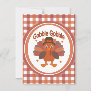 Cute Thanksgiving Turkey Cartoon – “Gobble Gobble” Postcard