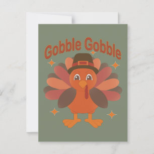 Cute Thanksgiving Turkey Cartoon – “Gobble Gobble” Postcard