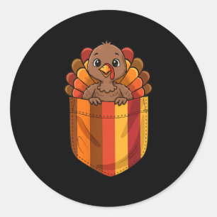 Cute Thanksgiving Turkey Cket Men Women Kids Classic Round Sticker