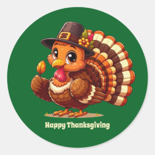 Cute Thanksgiving turkey customisable  Classic Round Sticker