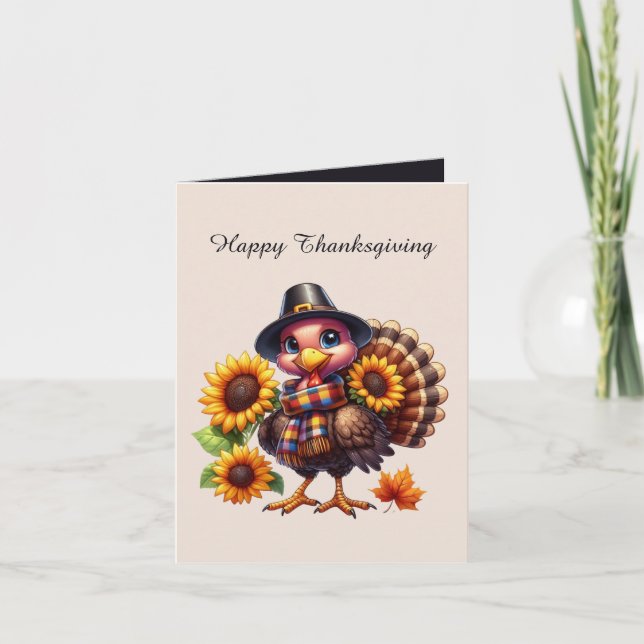 Cute Thanksgiving turkey customisable Holiday Card (Front)