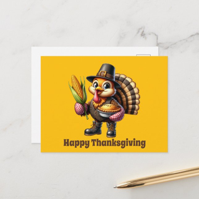Cute Thanksgiving turkey customisable Holiday Postcard (Front/Back In Situ)