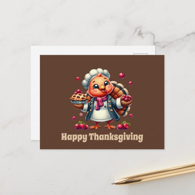 Cute Thanksgiving turkey customisable Holiday Postcard (Front/Back In Situ)