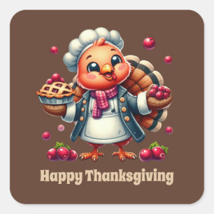 Cute Thanksgiving turkey customisable Square Sticker