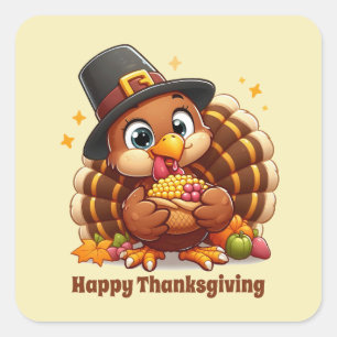 Cute Thanksgiving turkey customisable  Square Sticker