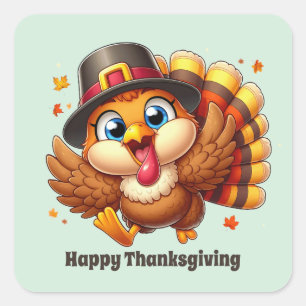 Cute Thanksgiving turkey customisable  Square Sticker