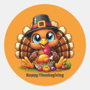 Cute Thanksgiving turkey customizable Classic Round Sticker