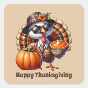 Cute Thanksgiving turkey customizable Square Sticker