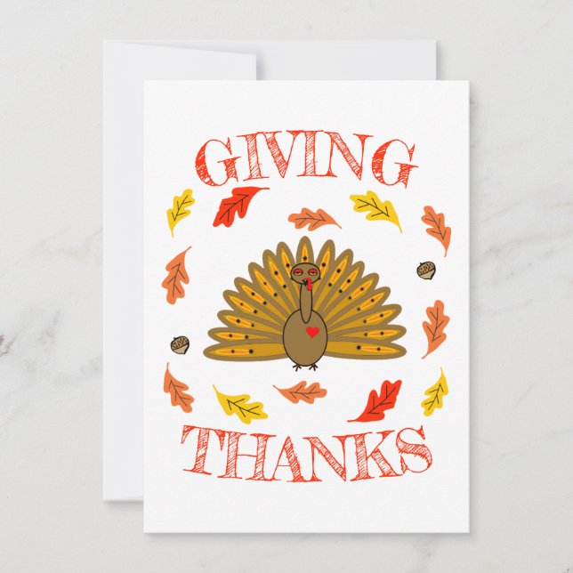 Cute Thanksgiving Turkey Fall Leaves Acorn Card (Front)