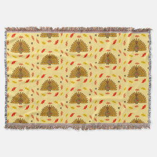 Cute Thanksgiving Turkey Fall Leaves Pattern Throw Blanket