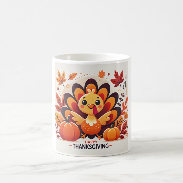 Cute Thanksgiving Turkey Mug | Kawaii Autumn (Center)