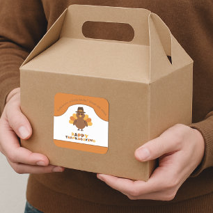 Cute Thanksgiving Turkey Orange Leftovers Take Out Square Sticker