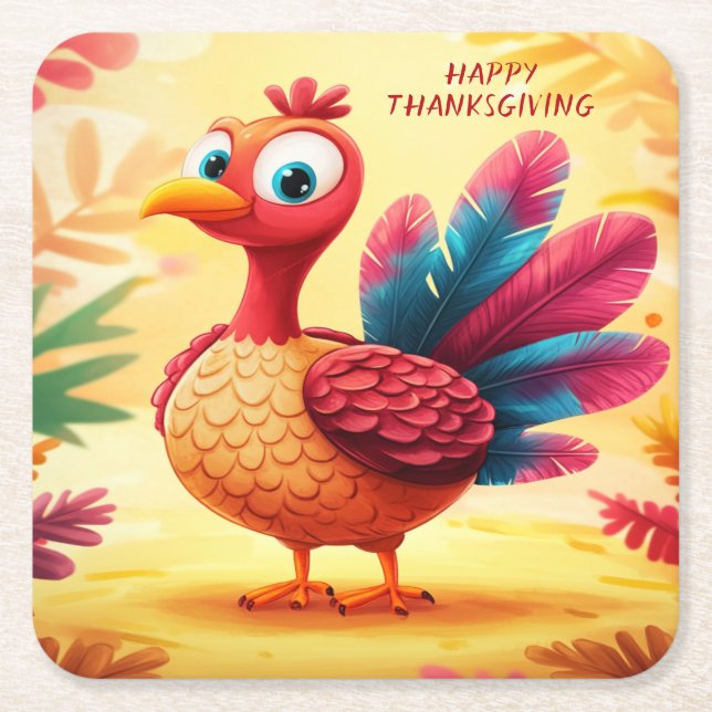 Cute Thanksgiving Turkey Paper Coaster (Front)
