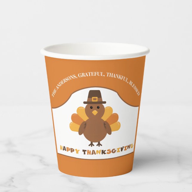 Cute Thanksgiving Turkey Paper Cups (Front)