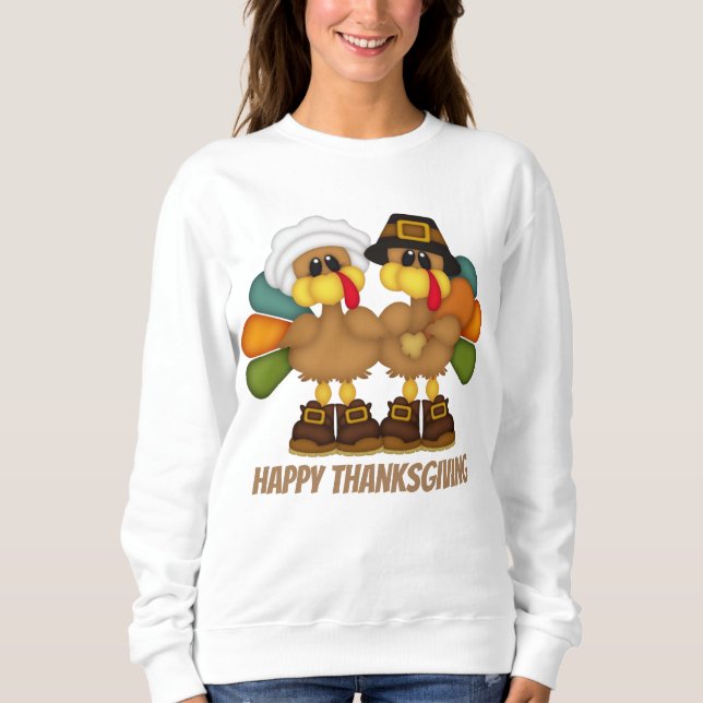 Cute Thanksgiving turkey pilgrims sweatshirt (Front)