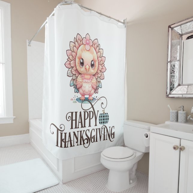 Cute Thanksgiving Turkey Shower Curtain (In Situ)