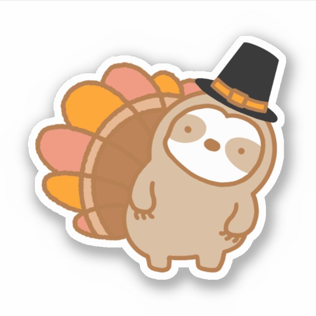 Cute Thanksgiving Turkey Sloth Vinyl Sticker  (Front)