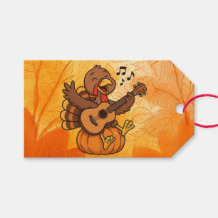 Cute Thanksgiving turkey with guitar Gift Tags