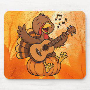 Cute Thanksgiving turkey with guitar Mouse Pad
