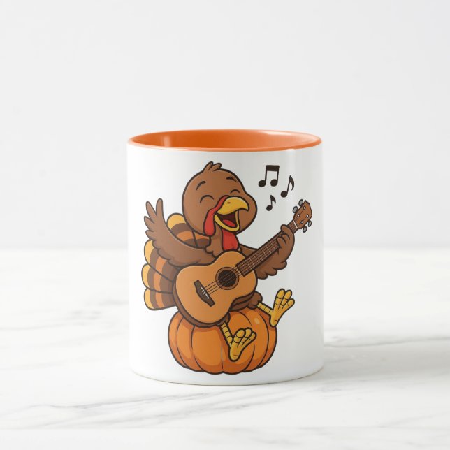 Cute Thanksgiving turkey with guitar Mug (Center)