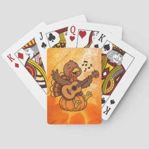 Cute Thanksgiving turkey with guitar Playing Cards