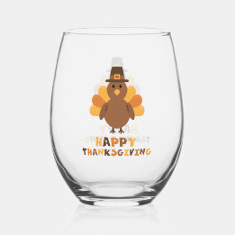 Cute Thanksgiving Turkey yellow Stemless Wine Glass