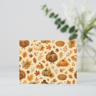 Cute Thanksgiving Watercolor Pattern with Turkeys Postcard