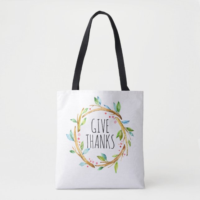 Cute Thanksgiving Wreath-Give Thanks Text Tote Bag (Front)