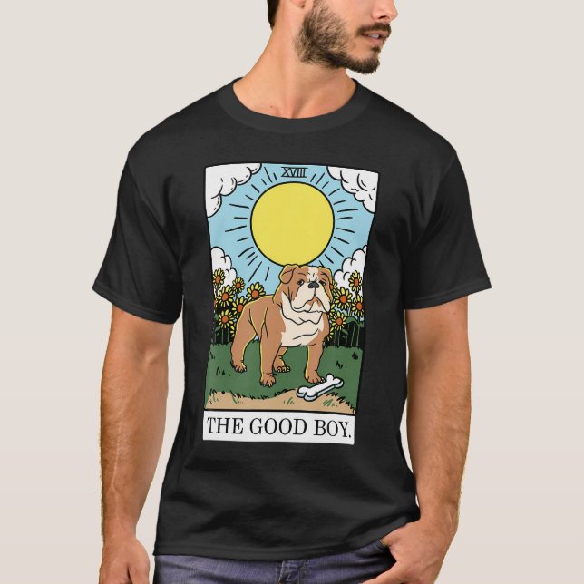 Cute The Good Boy Bulldog Aesthetic Tarot Card Pup T-Shirt (Front)