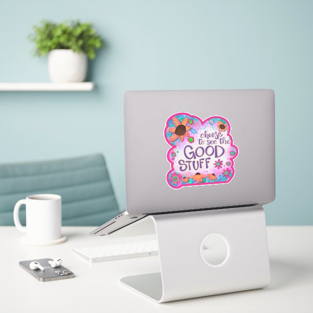 Cute The Good Stuff Girly Pink Inspirivity Sticker (Laptop On Desk)
