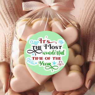 Cute 'The Most Woderful Time' Christmas  Classic Round Sticker
