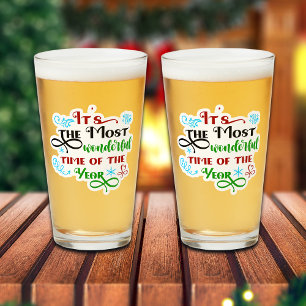 Cute 'The Most Woderful Time' Christmas  Glass