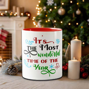 Cute 'The Most Woderful Time' Christmas Two-Tone Coffee Mug