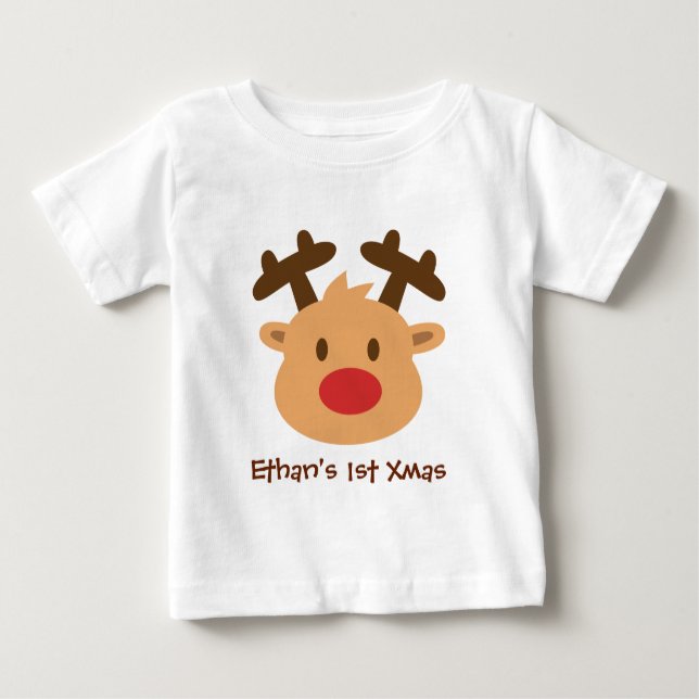 Cute the red nosed reindeer 1st Xmas Baby T-Shirt (Front)