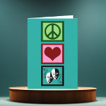 Cute Theatre Christmas Holiday Card<br><div class="desc">Beautiful theatre or drama club presents with a pretty peace sign,  heart,  and the happy and sad drama masks of acting. Peace Love Theatre gifts.</div>