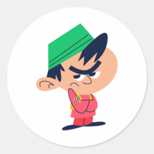 Cute Thinking Boy in Green Hat Sticker