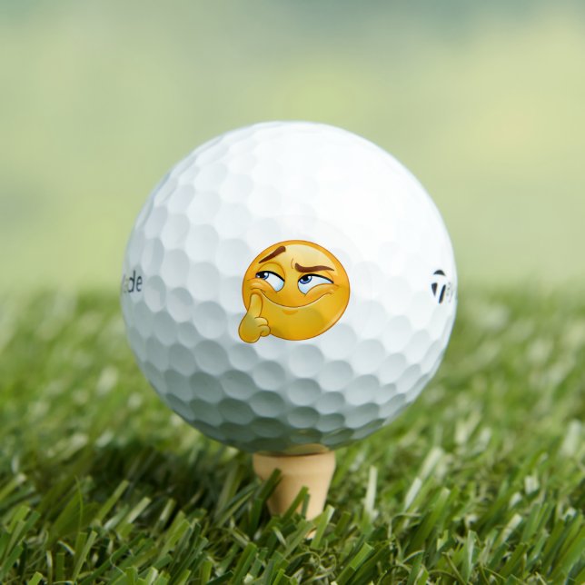 Cute Thinking Emoji Funny Smirking Face Golf Balls (Insitu Tee)