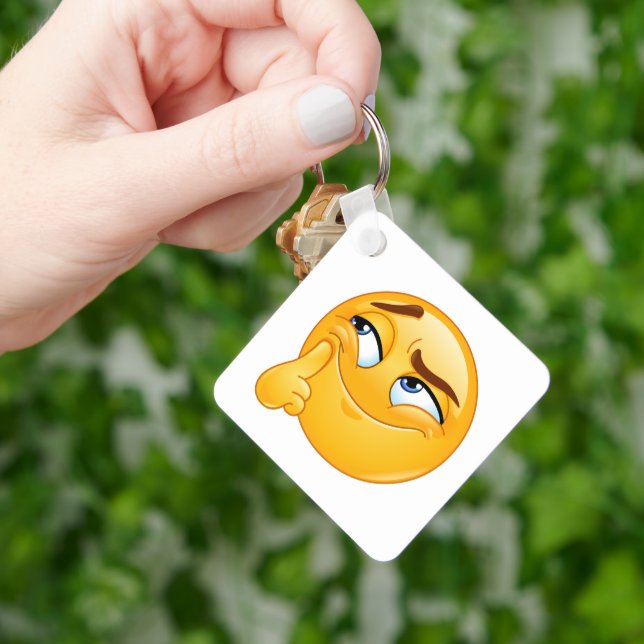 Cute Thinking Emoji Funny Smirking Face Keychain (Hand)