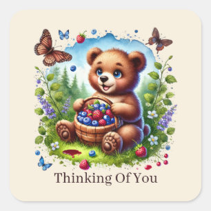 cute thinking of you bear customisable  square sticker