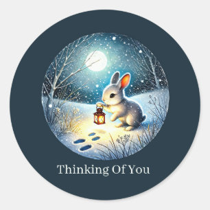 cute thinking of you customisable Winter rabbit Classic Round Sticker