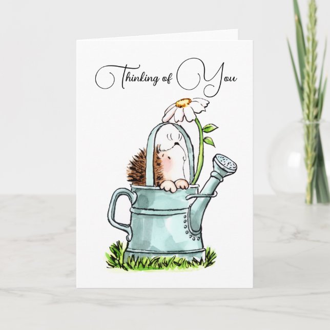 Cute Thinking of You Notecard with Hedgehog (Front)