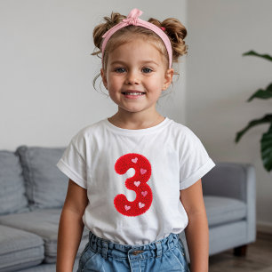Cute Third Birthday Girl Hearts Red Fluffy 3rd T-Shirt