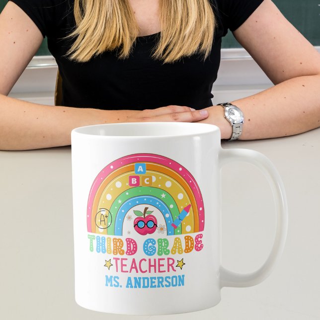 Cute Third Grade Teacher Personalised Colourful Coffee Mug (Creator Uploaded)