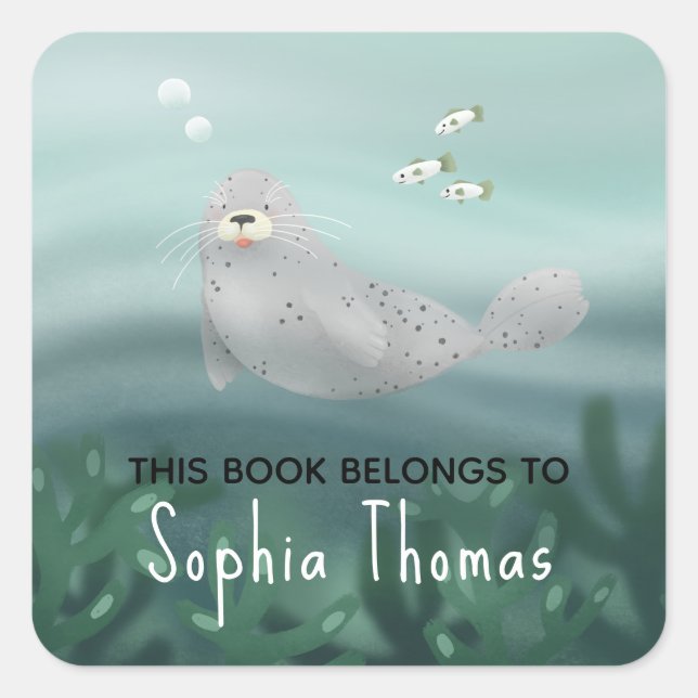 Cute 'This Book Belongs' Ocean Seal Kids Bookplate (Front)